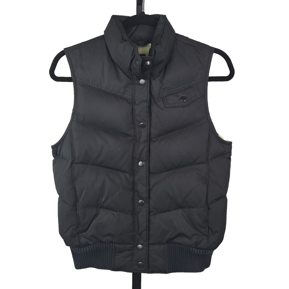 Gap Vintage Y2K Down Puffer Vest Womens Chevron Snap Front Ribbed Hem Black S